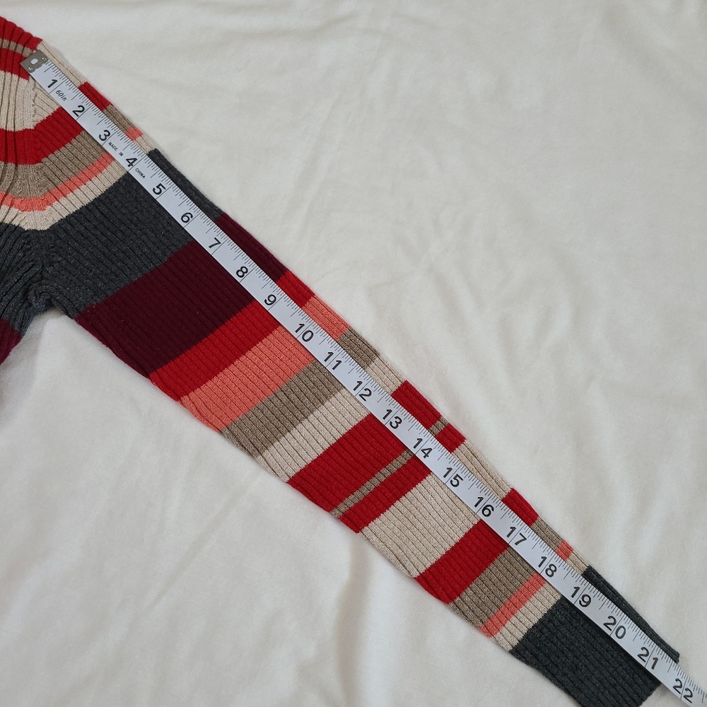 ❤️VGUC St. John's Bay V-Neck Red/Grey/Cream Ribbed Long Sleeve Knit Sweater, M - Picture 12 of 15